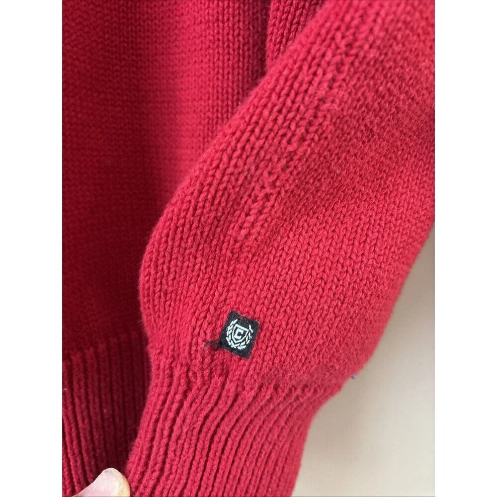 Chaps Men’s Red Quarter Zip Sweater Moose Fair Isle Design Size Large Holiday - Picture 6 of 7
